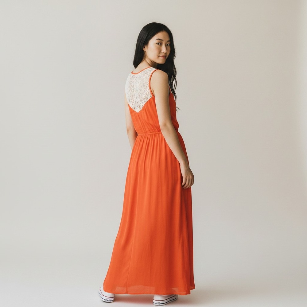 Joe Benbasset Orange Dress Lace Back High Low‎ Sleeveless Summer S